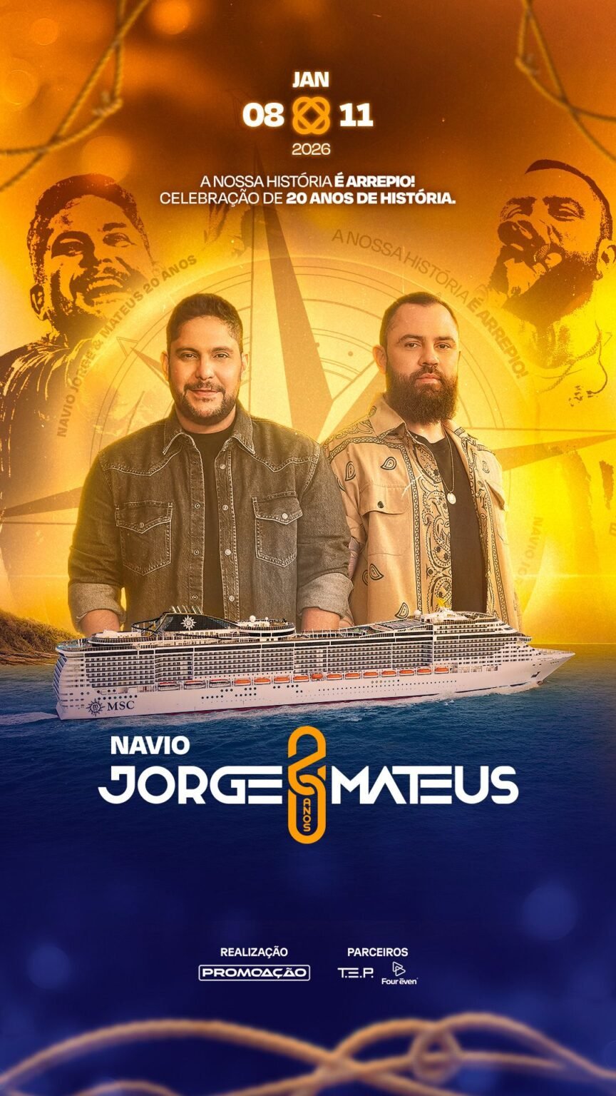 Navio Jorge & Mateus - 20 Anos: Cruzeiro com Shows Exclusivos + Preços